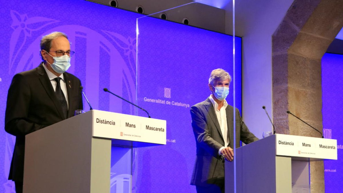 Rueda de prensa del presidente de la Generalitat, Quim Torra, y el secretario de Salut Pública, Josep Maria Argimon.