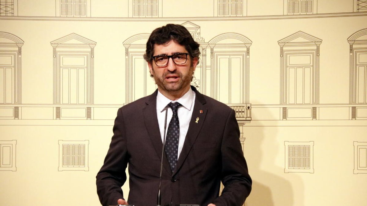 El conseller de Polítiques Digitals i Administració Pública, Jordi Puigneró, en la roda de premsa per explicar les novetats del MWC a causa del coronavirus.