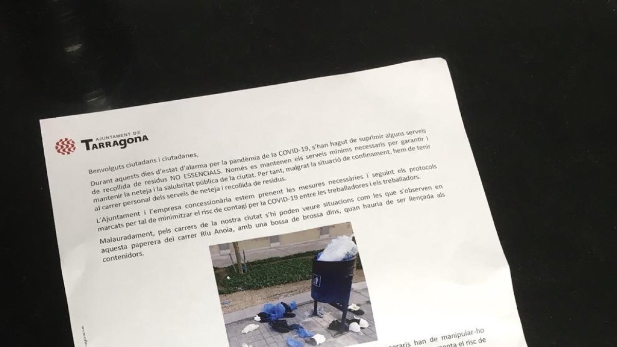 La carta que l'Ajuntament ha enviat aquesta setmana als tarragonins.