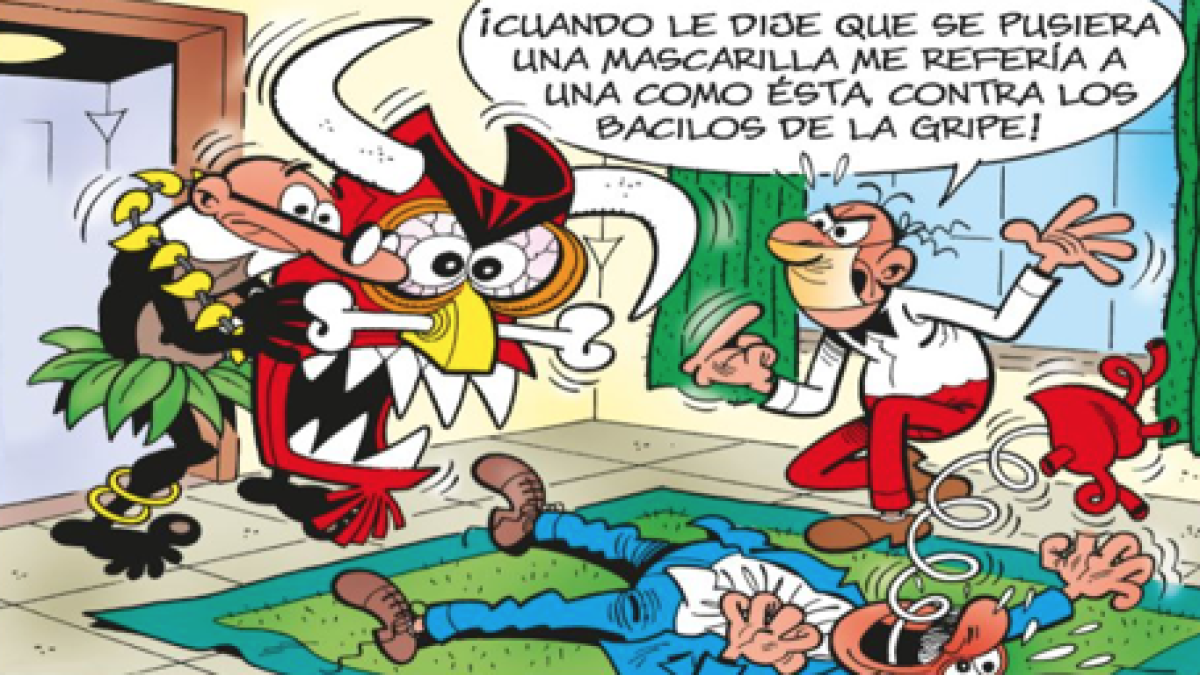 Imagen del cómico que habla de la gripe de Mortadelo y Filemón.