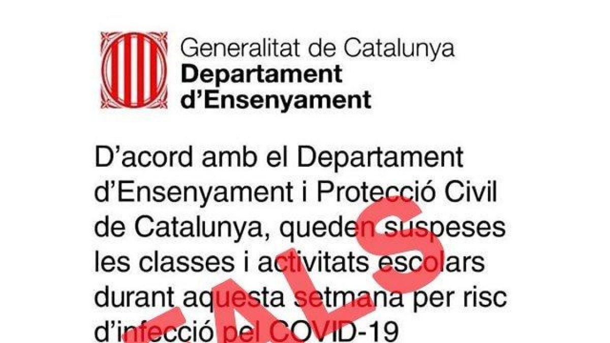 Missatge que ha denunciat Protecció Civil.