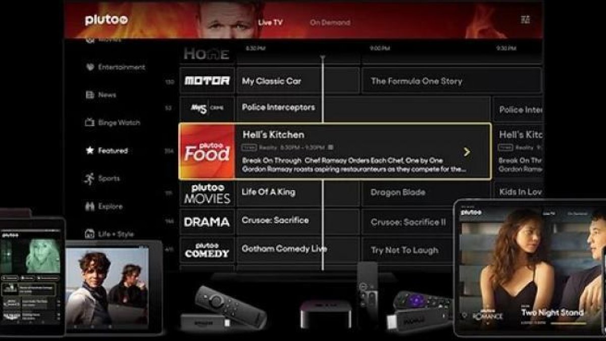 Una recreación de los dispositivos en los que está disponible Pluto TV.