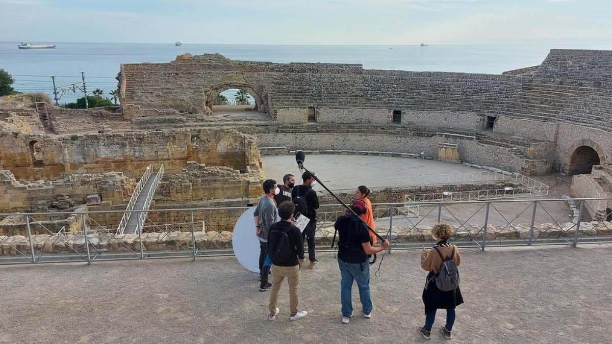 Rodaje del primer capítulo de 'Batalla monumental' en el Anfiteatro de Tarragona.
