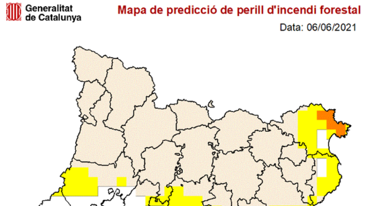 Mapa de predicció de perill d'incendi per aquest diumenge.