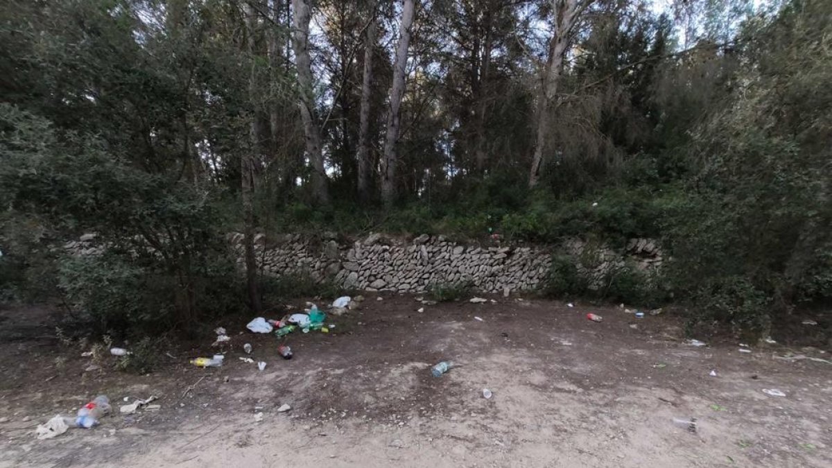 Imagen del espacio lleno de basura el día siguiente de uno de los botellones.