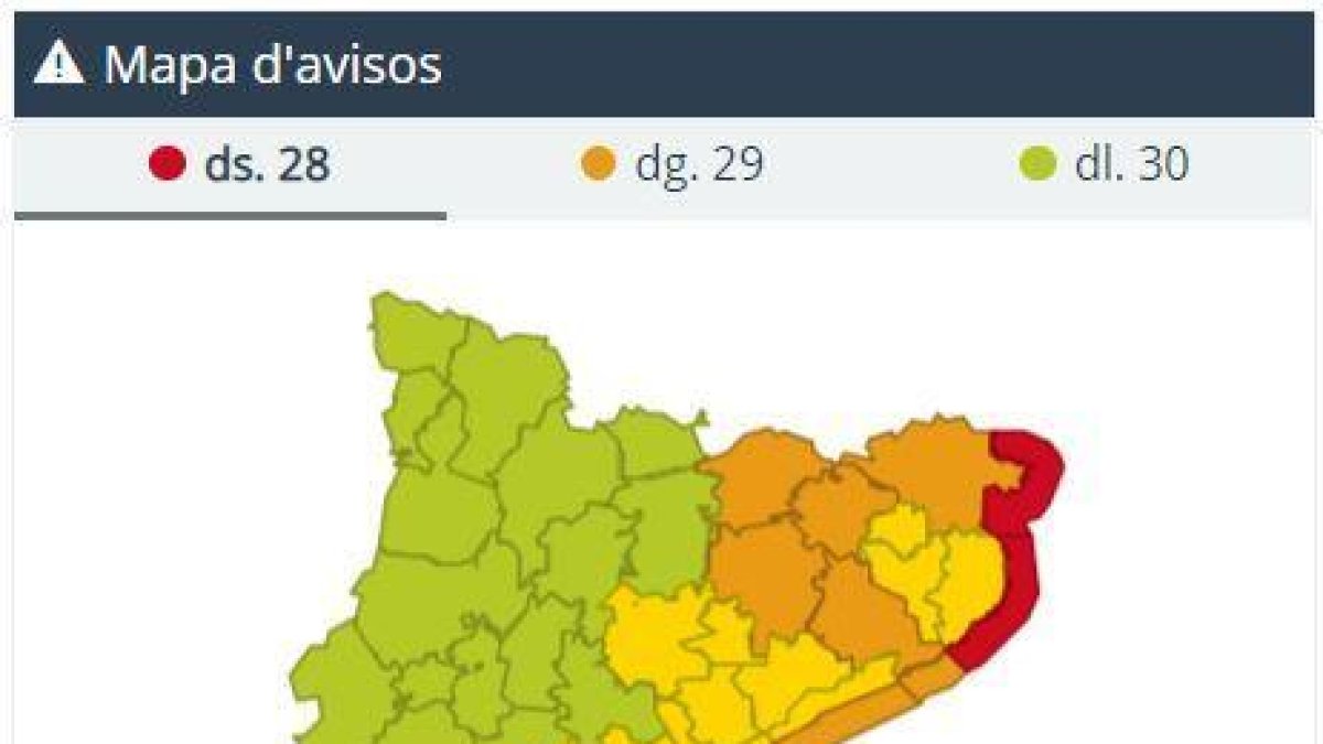 Mapa d'avisos de la passada matinada arreu de Catalunya
