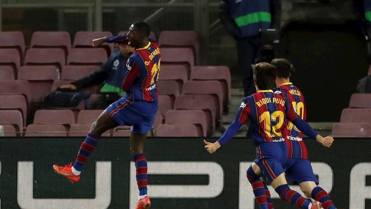 Imatge de la celebració del gol en el darrer partit del FC Barcelona contra el Valladolid.