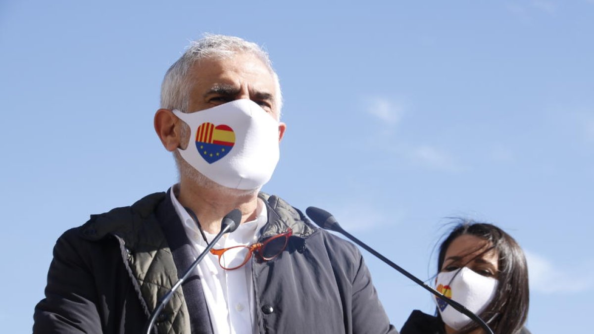 Primer pla del candidat de Cs a la Generalitat, Carlos Carrizosa, avui a Tarragona.