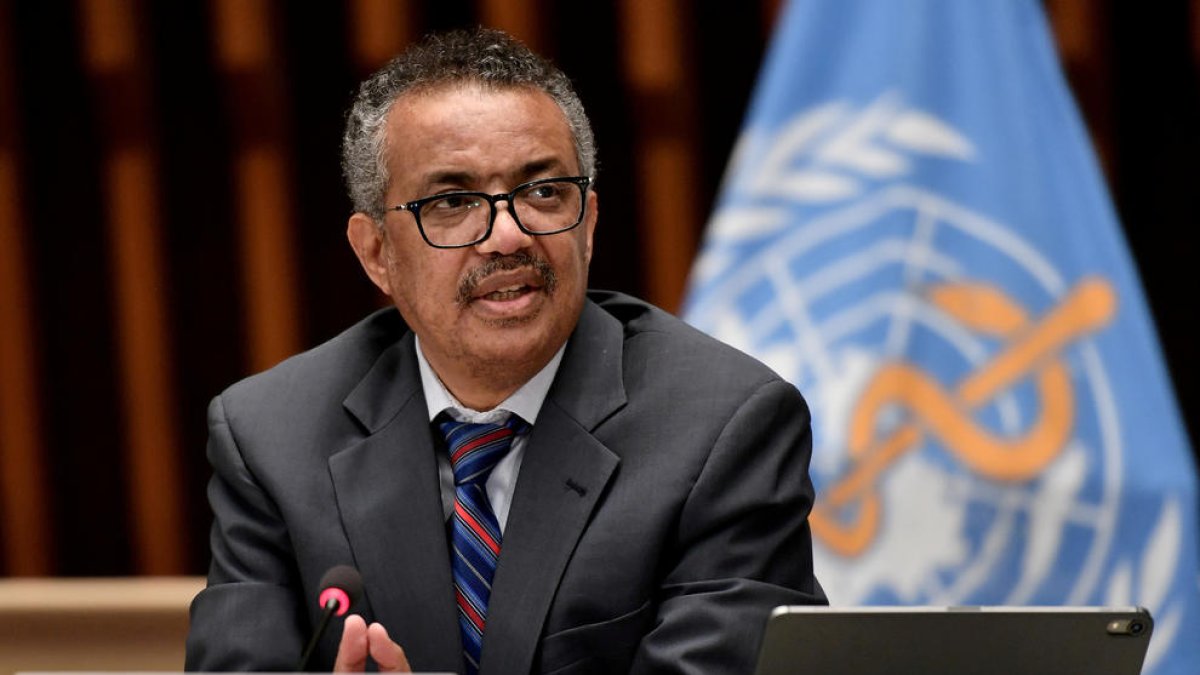 El director general de l'Organització Mundial de la Salut (OMS), Tedros Adhanom Ghebreyesus, en una roda de premsa a Ginebra.