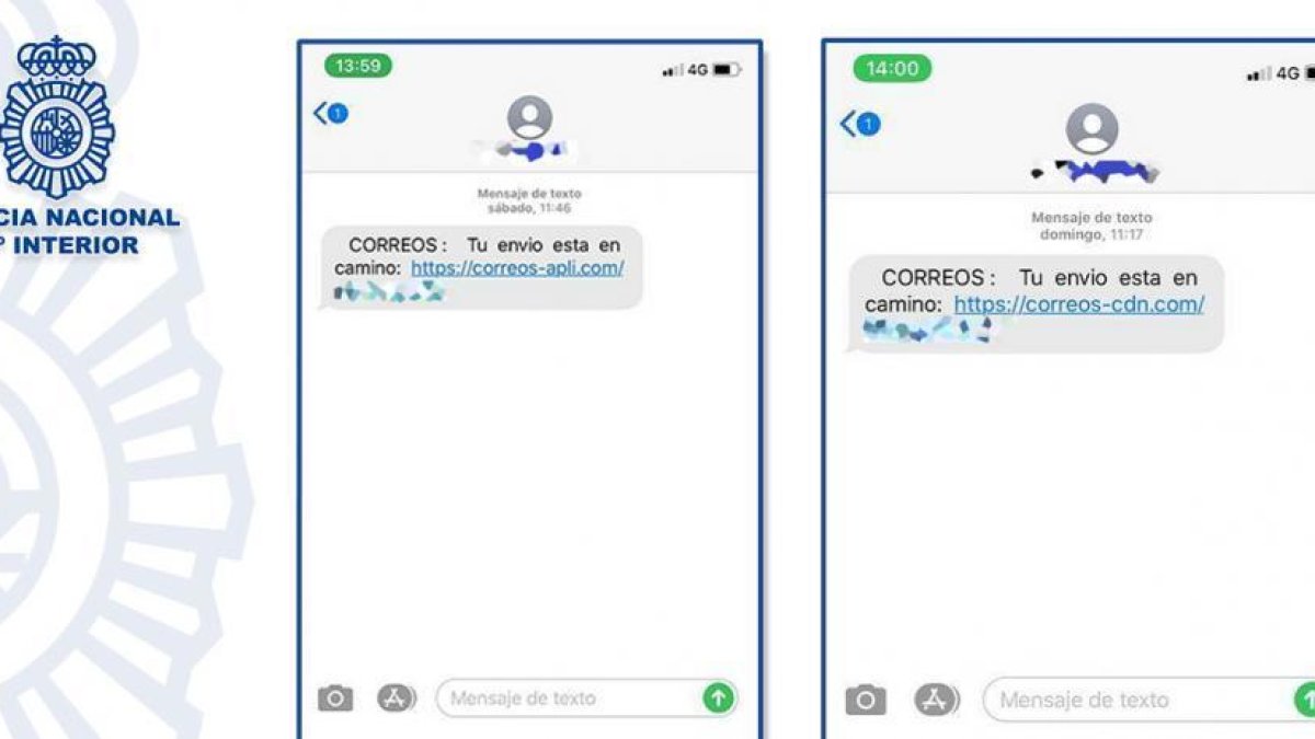 Mostra fotogràfica dels sms maliciosos, facilitada per la Policia Nacional