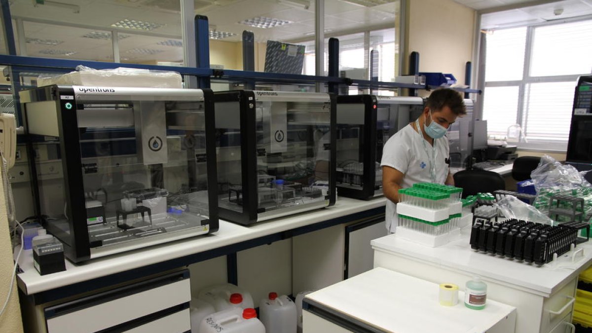 Eel laboratori clínic de l'Hospital Germans Trias i Pujol on s'analitzen mostres de covid-19