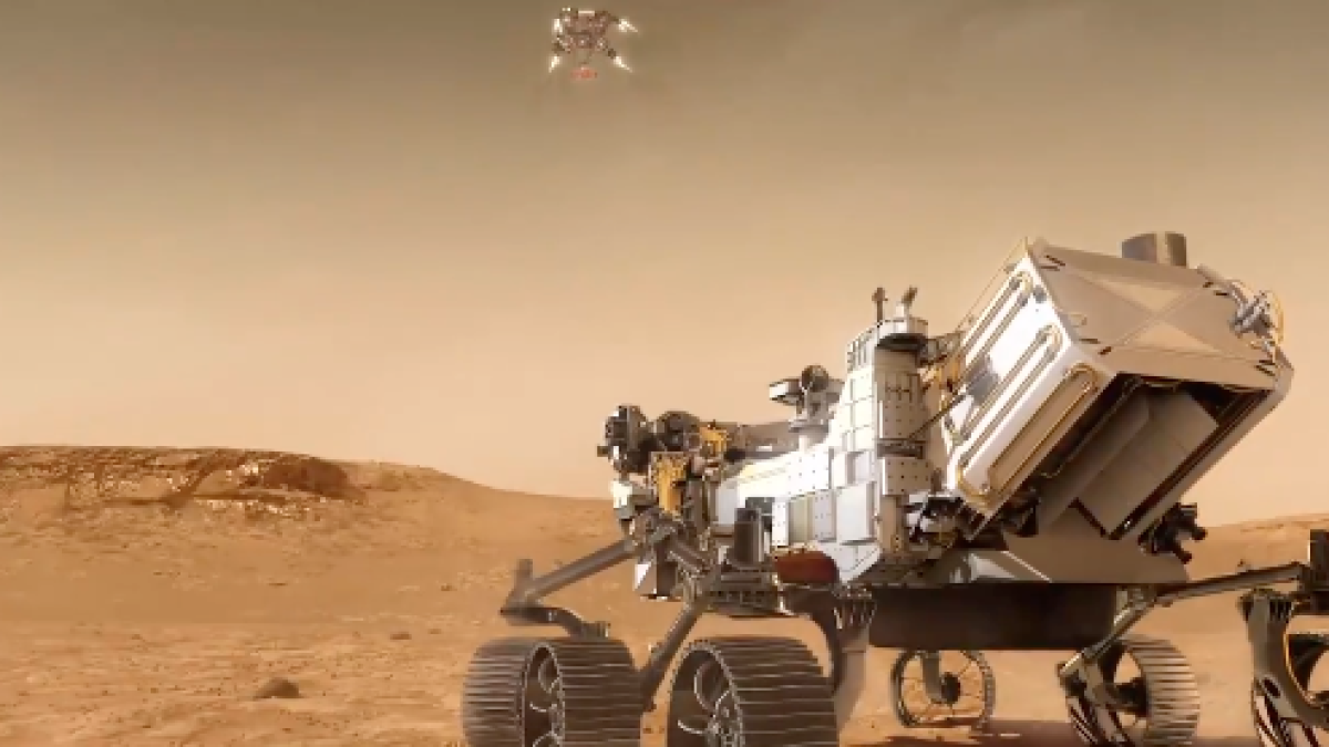 Imagen virtual del rover ya en la superficie de MArt.