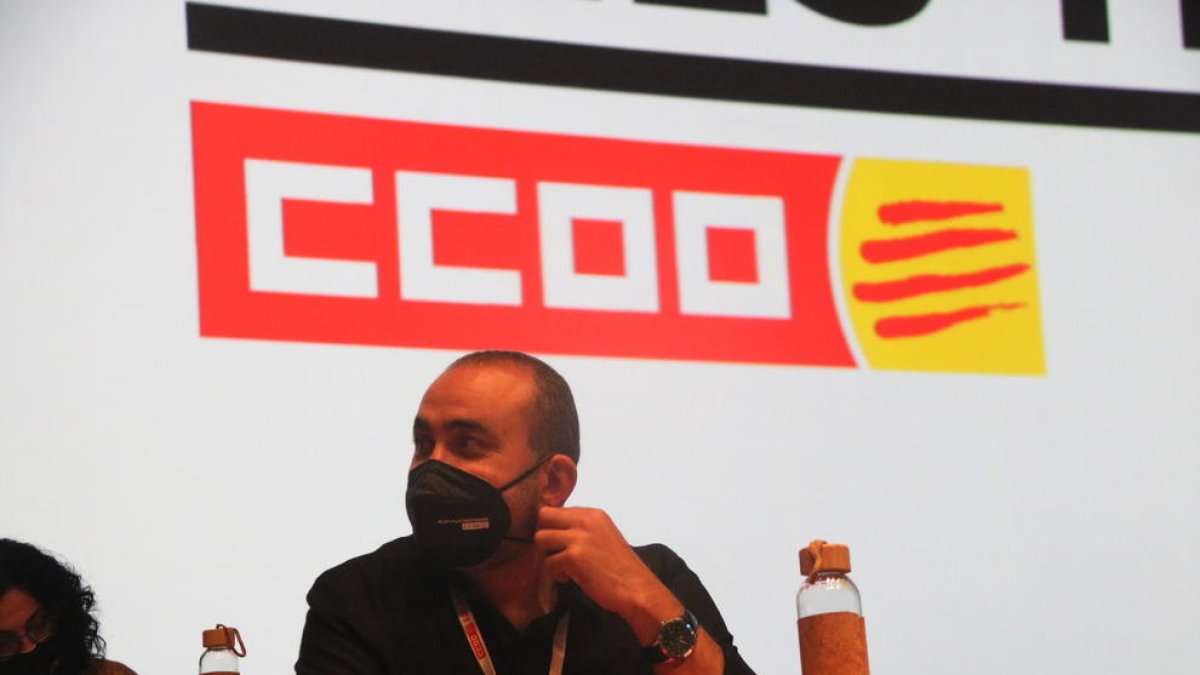 Javier Pacheco, reelegit aquest dissabte com a secretari general de CCOO a Catalunya, durant la celebració del 12è congrés del sindicat.