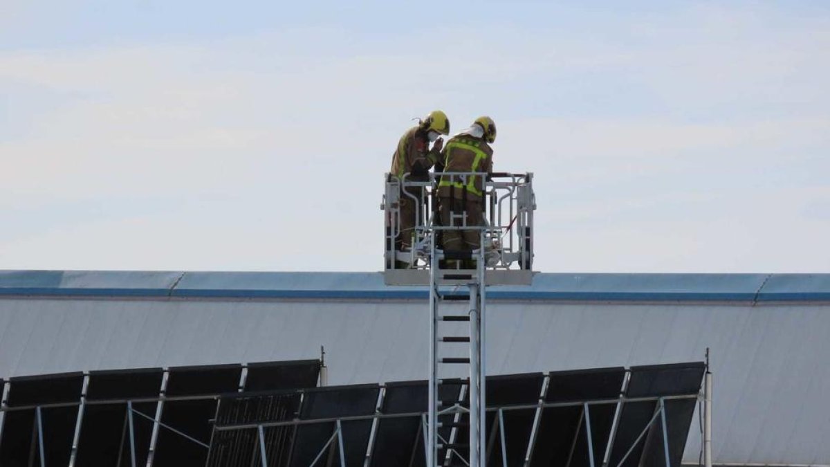 Los bomberos actuando en el pavelló de Reus.