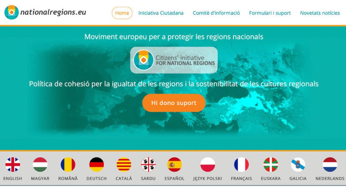 Captura de pantalla de la página web de NationalRegions.eu, una iniciativa ciudadana para proteger las regiones nacionales.