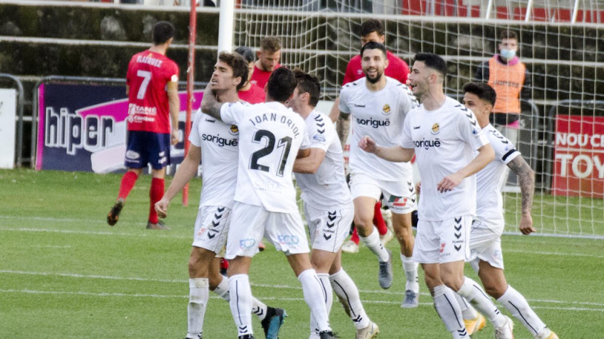 Los jugadores del Nàstic, celebrando un gol.