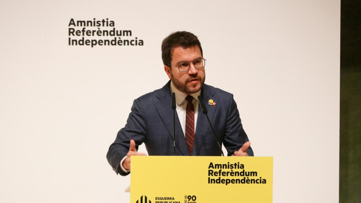 El presidente del Gobierno, Pere Aragonès, durante el consejo nacional extraordinario de ERC.