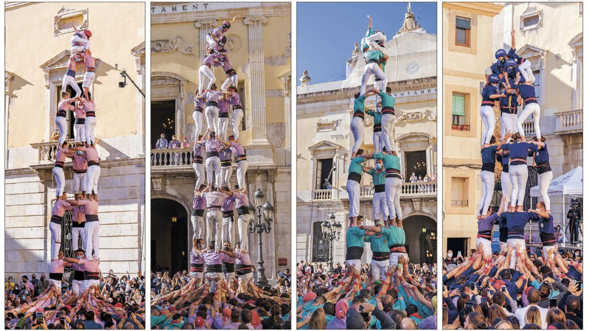 De izquierda a derecha, el 3 de 8 de los Niños, el 4 de 8 de la Pandilla Joven, el 3 de 7 de los Castelleros de Sant Pere y Santo Pablo y el 5 de 6 de los Niños del Serrallo.