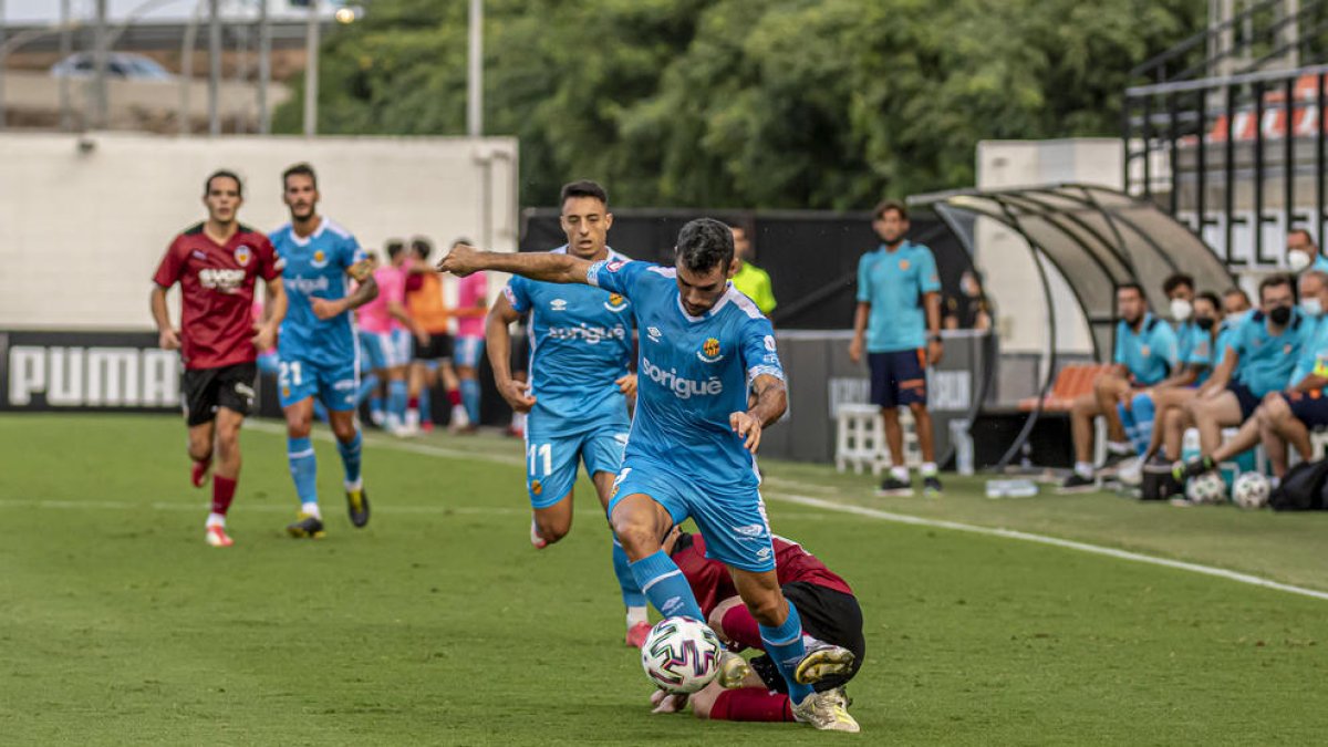 Pedro del Campo, Ballesteros y Oriol en el partido disputado miércoles contra el Valencia Mestalla.