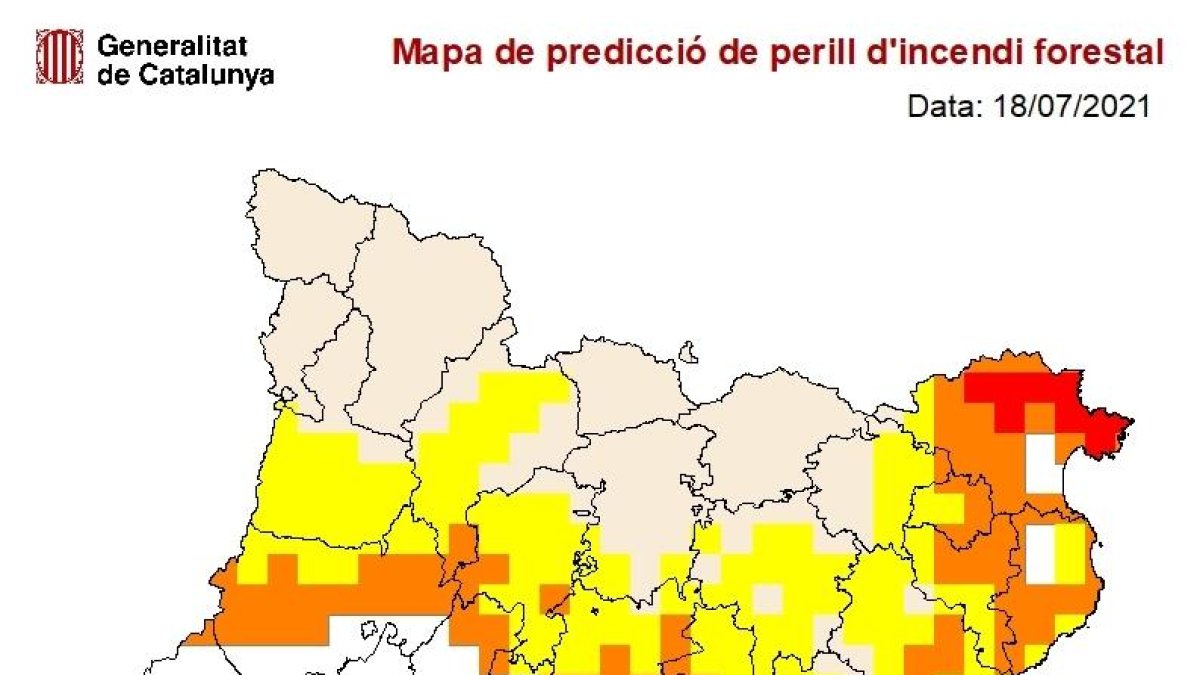 Mapa de predicció de perill d'incendi forestal.