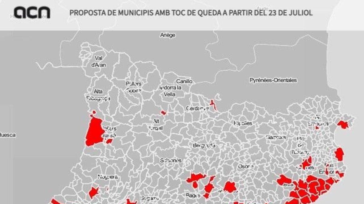 Els 165 municipis que entraran al toc de queda a partir del pròxim cap de setmana.