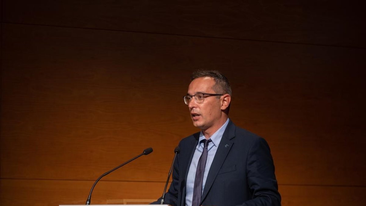 Oscar Sánchez en el moment de fer el discurs com a nou president de l'ens comarcal.