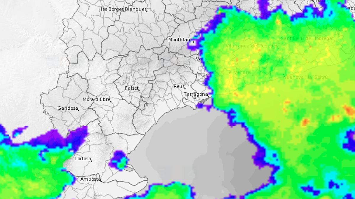 Radar meteorològic de la tarda d'aquest dilluns al Camp de Tarragona.