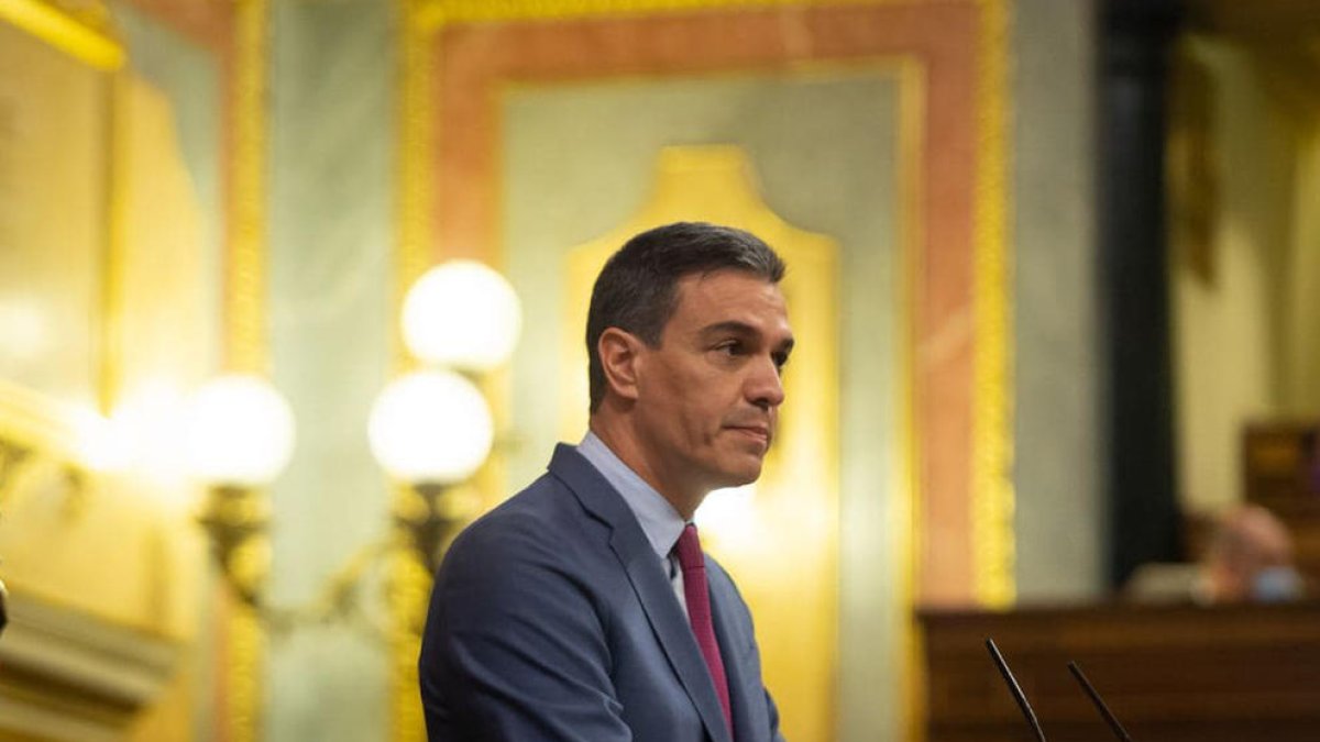 El president del govern espanyol, Pedro Sánchez, en la compareixença al Congrés per informar sobre Ucraïna.
