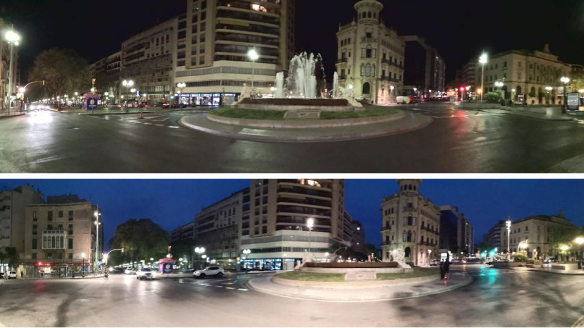 Parte de las nuevas luminarias se han instalando en la fuente del Centenari.