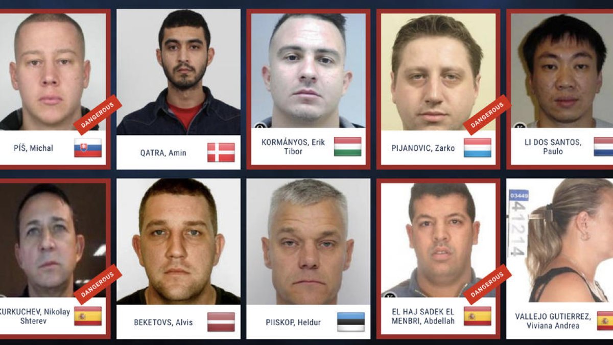Algunes de les fitxes publicades per l'Europol per localitzar els delinqüents més buscats.
