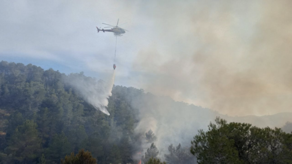 Imatge de l'operatiu per a apagar l'incendi a Ascó.