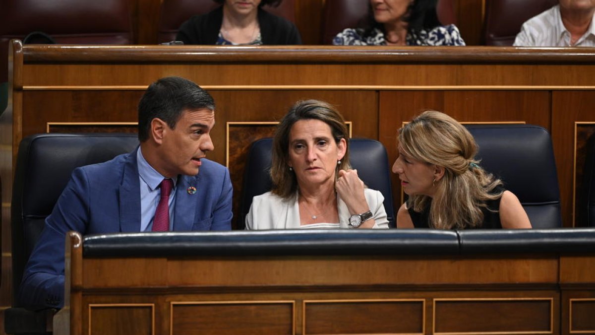 Sánchez, Ribera i Díaz, en el debate de política general en el Congreso.