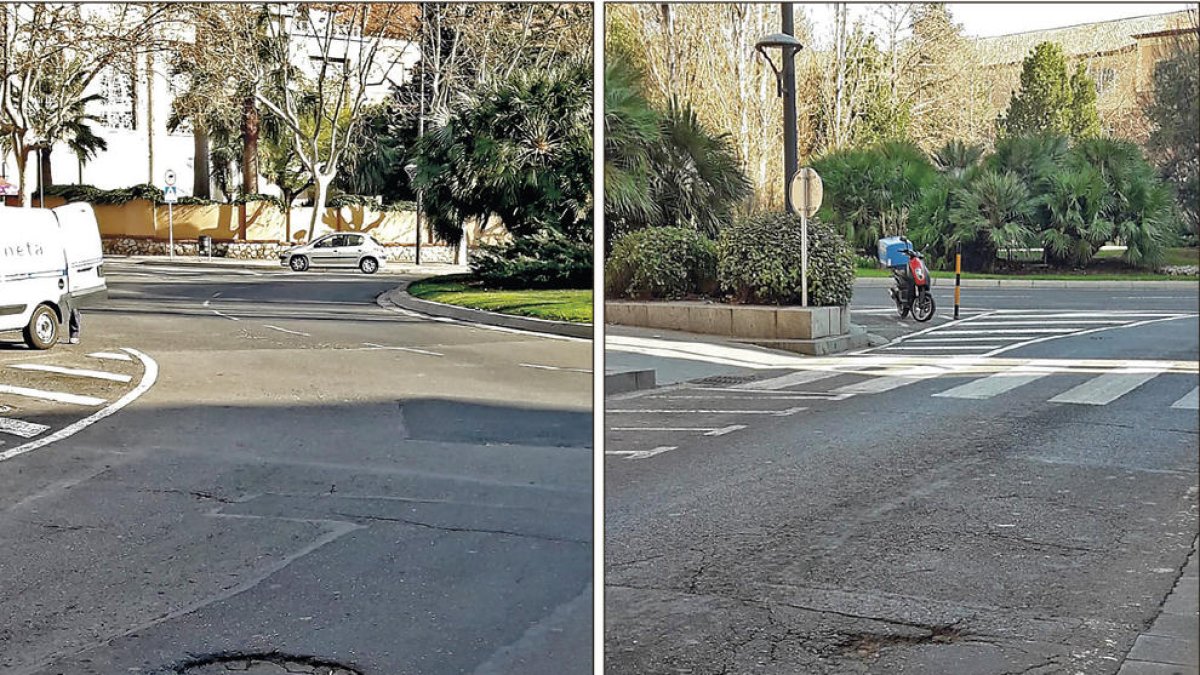 Algunos de los desperfectos del asfalto, muy cerca de la plaza de La Pastoreta, ayer.