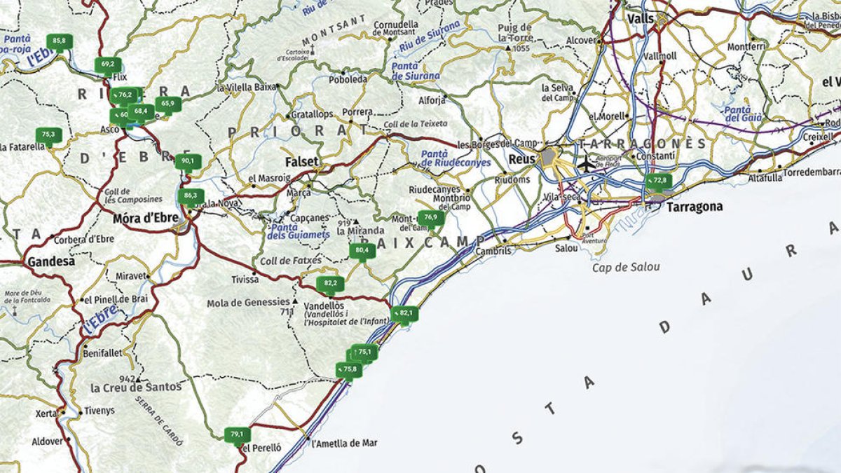 Ejemplo de datos que recoge el mapa. los datos en verde indican niveles aceptables.