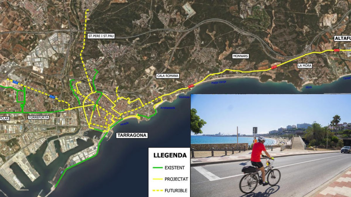 Tramos proyectados de nuevos carriles bici en Tarragona.