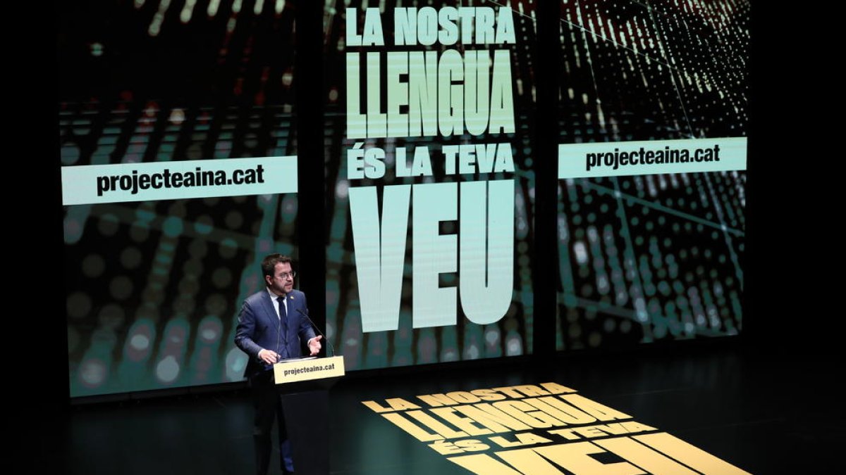 El presidente de la Generalitat, Pere Aragonès, durante la presentación del proyecto 'AINA'.