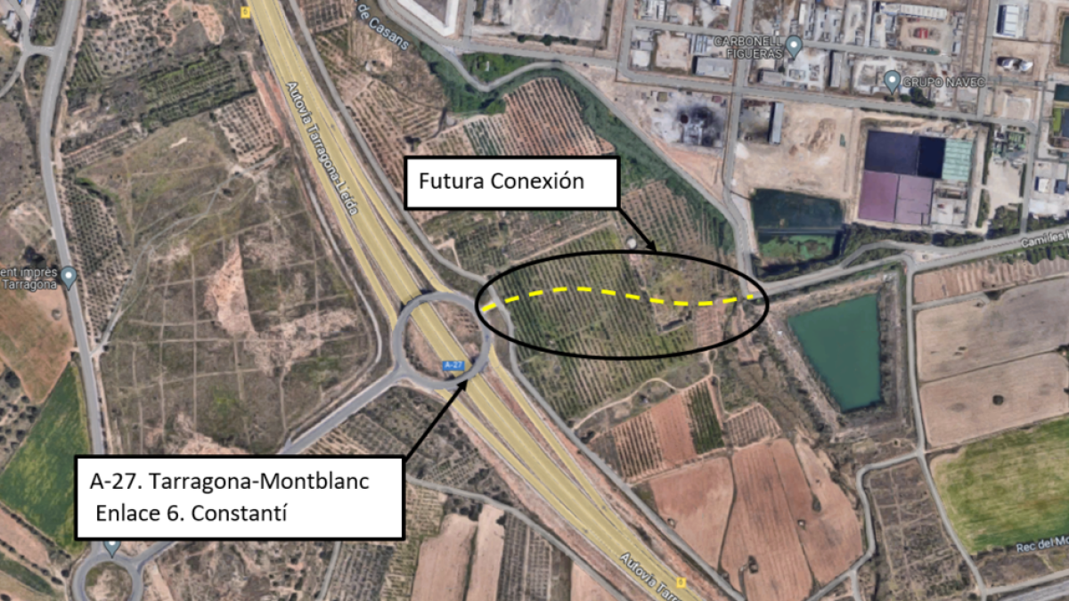 Plànol del nou vial que accedirà al polígon nord de Tarragona per l'A-27.