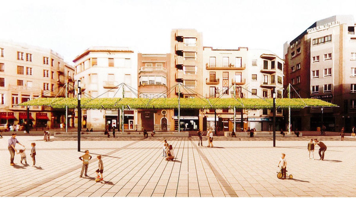 Imatge virtual de la pèrgola projectada a la plaça del Mercat de Tarragona.