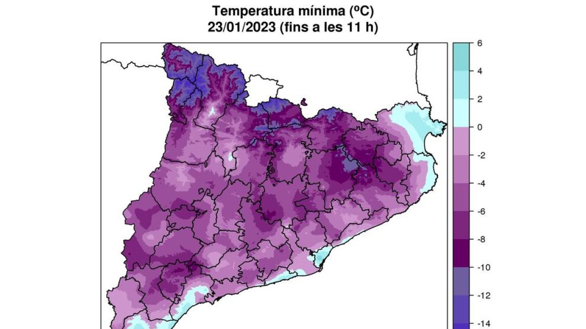 Mapa de temeperatures mínimes.