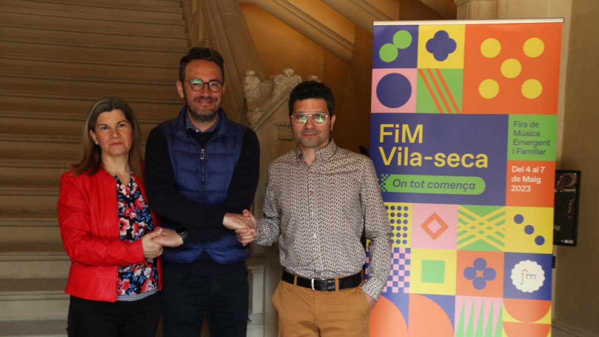 Pere Segura, Manuela Moya i Martí Marfà, en la presentació de la FiM de Vila-seca.