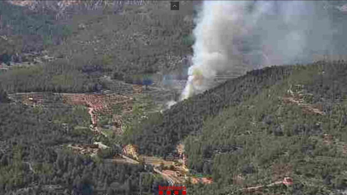 Imatge aèria d'un foc forestal a Vandellòs i l'Hospitalet de l'Infant.