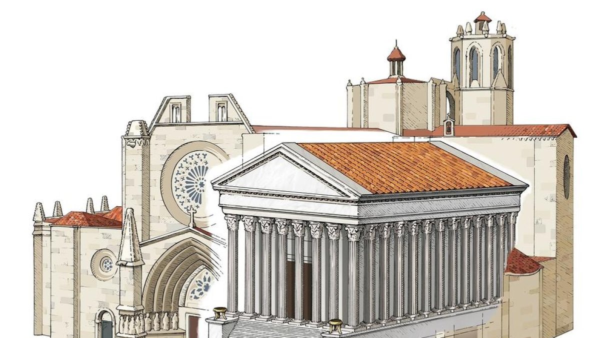 Il·lustració que s'ubicarà a la Catedral per mostrar el recinte de culte de l'època romana.