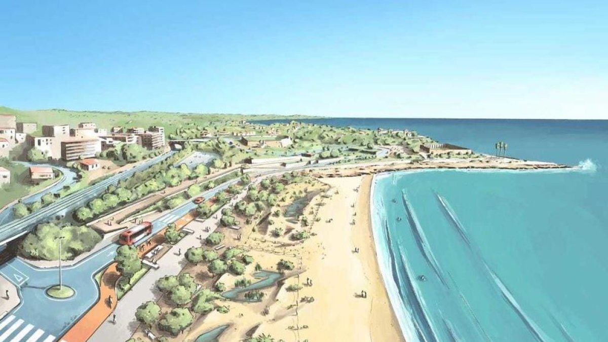 Imatge de la platja del Miracle sense la plataforma, la nova proposta de Pau Ricomà.