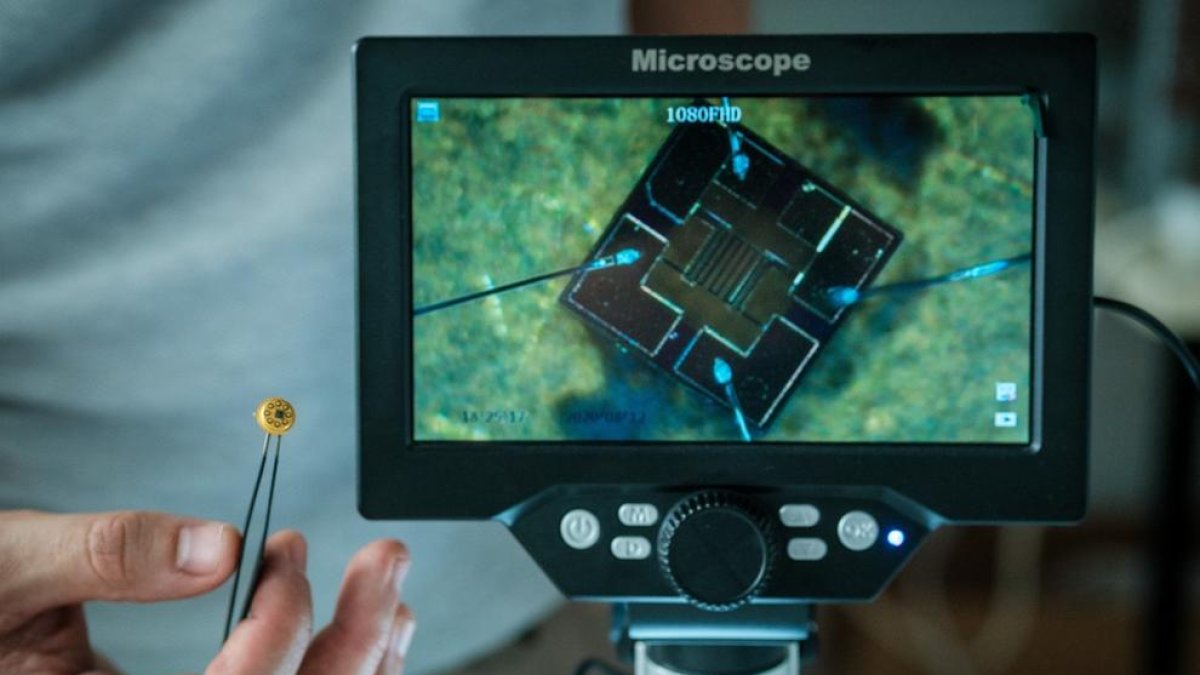 Imatge del sensor per detectar gasos al medi ambient desenvolupat per Nanochronia, una empresa derivada de la URV.