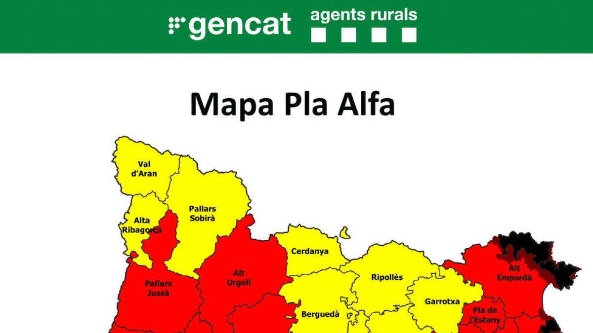 Mapa que mostra les zones de Catalunya amb accessos a espais naturals restringits per l'alt risc d'incendis.