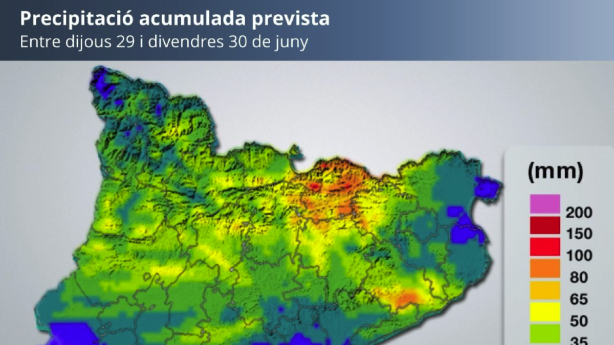 Precipitación acumulada prevista en Cataluña según Meteocat.