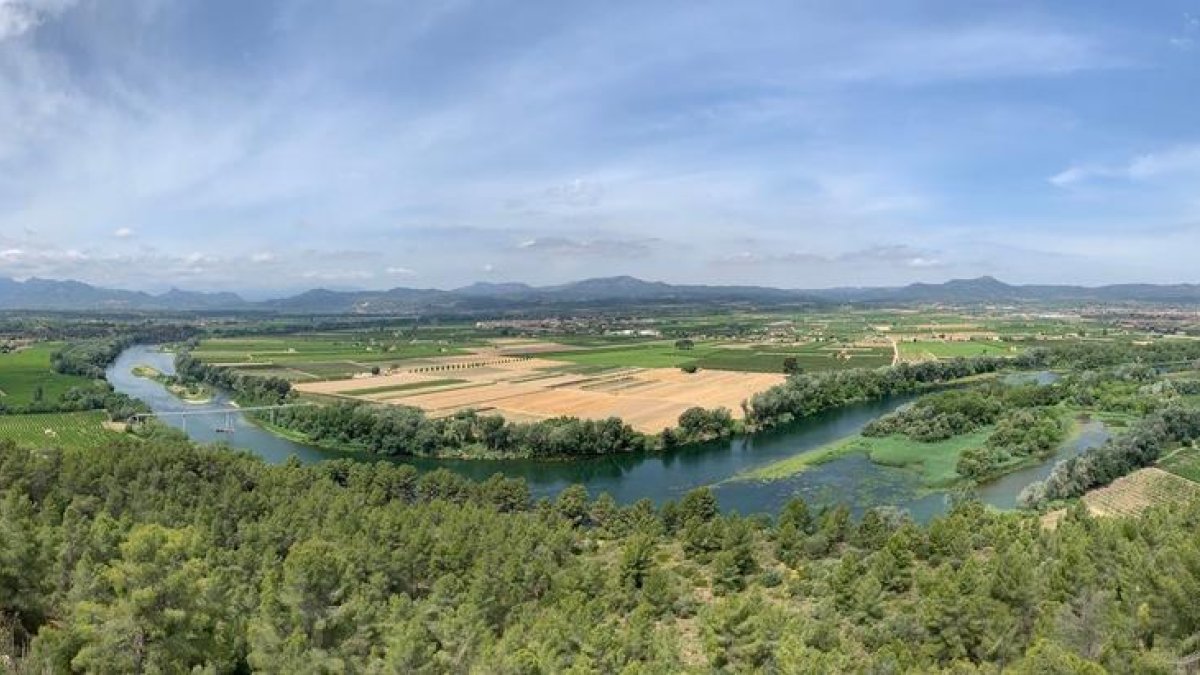 Tram del riu Ebre i les seves illes des del mirador del poblat ibèric del Castellet de Banyoles, a Tivissa.