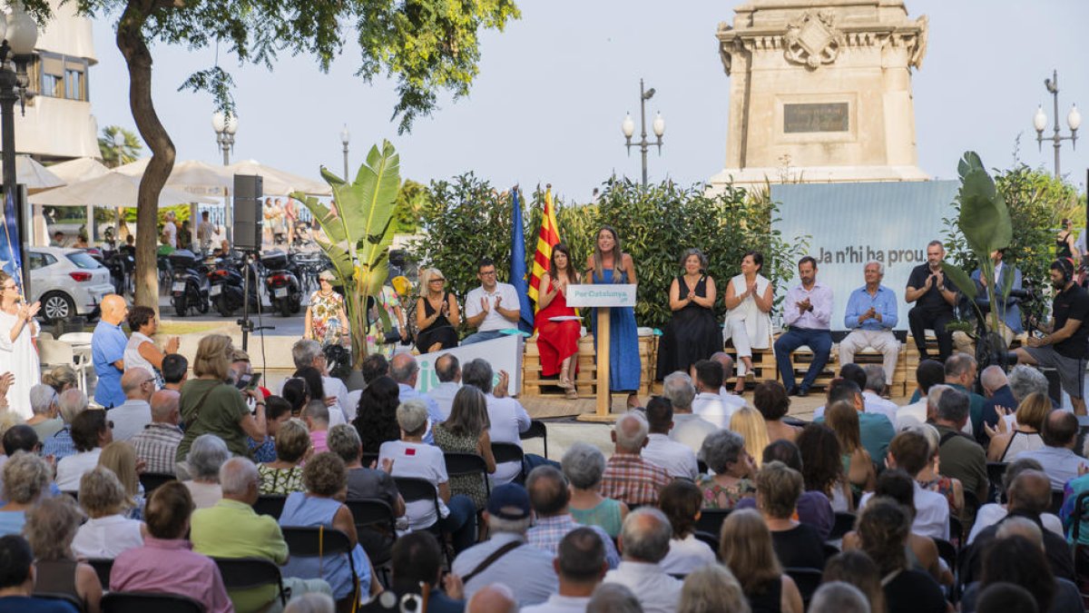 El cap de llista de JuntsxCat per Tarragona, Josep Maria Cruset, ahir a l'acte final de campanya.