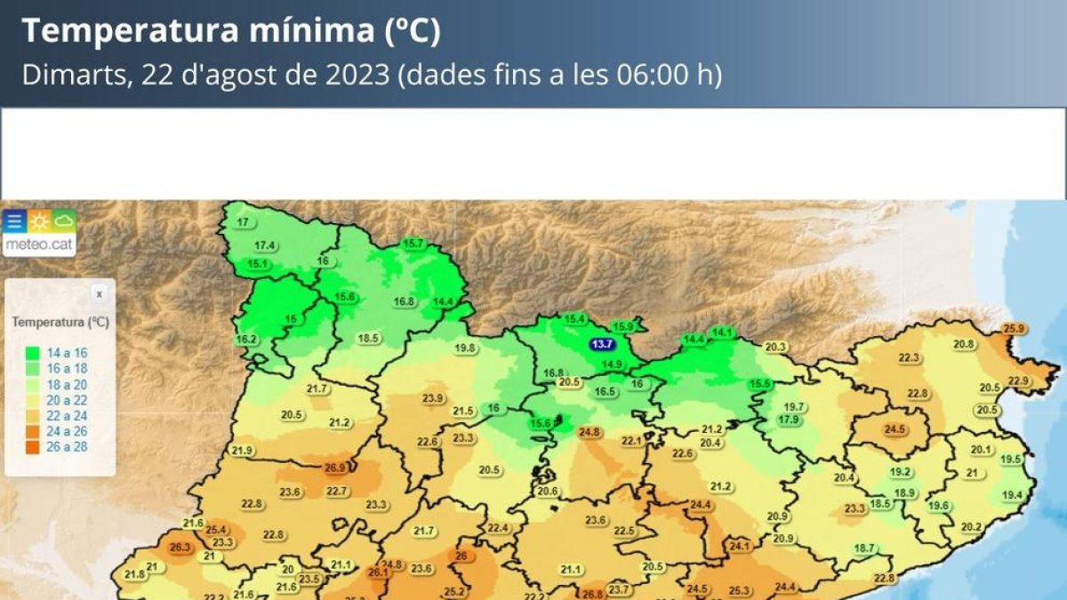 Temperaturas mínimas de las seis de la madrugada de este martes.