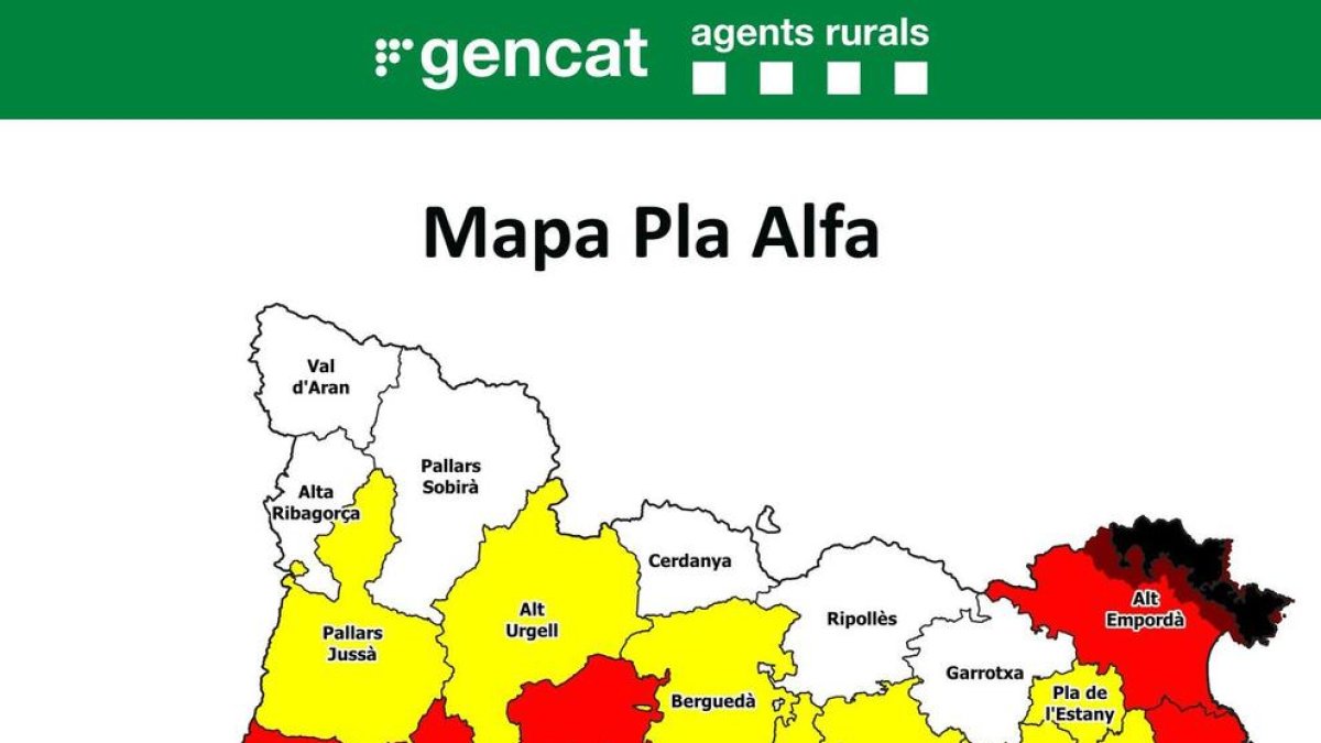 Mapa del nivel de riesgo de incendio en Cataluña.